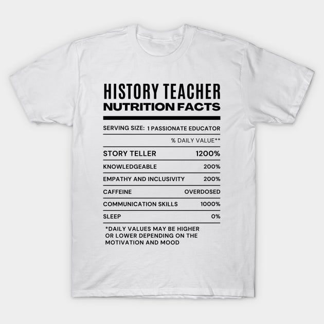 History Teacher Nutrition Facts T-Shirt by Artful Wear